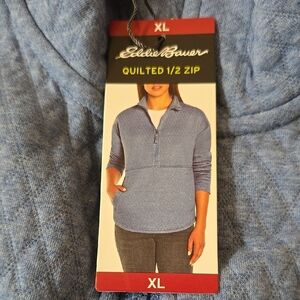 Eddie Bauer Women's Blue Quilted 1/2 Zip Sweater